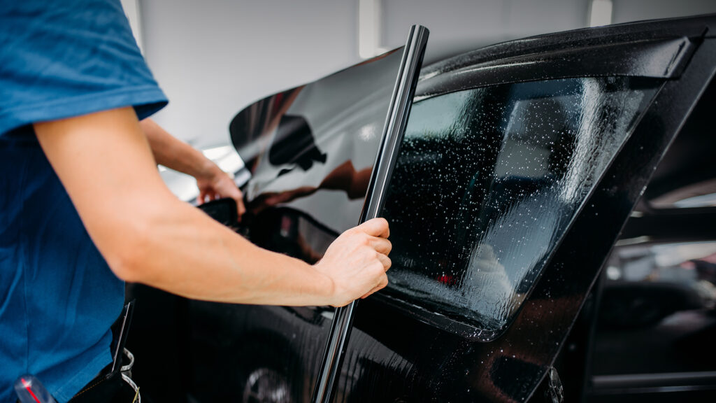 Male,Specialist,Applying,Car,Tinting,Film